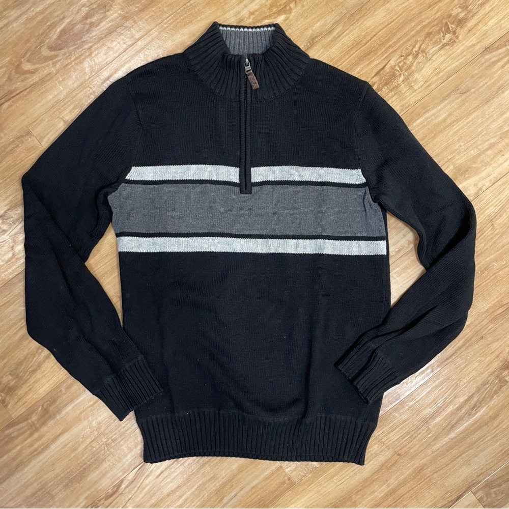 Denver Hayes Classic Fit 90s striped 1/4 Zip Jumper  Vtg Sweater, 100% Cotton M